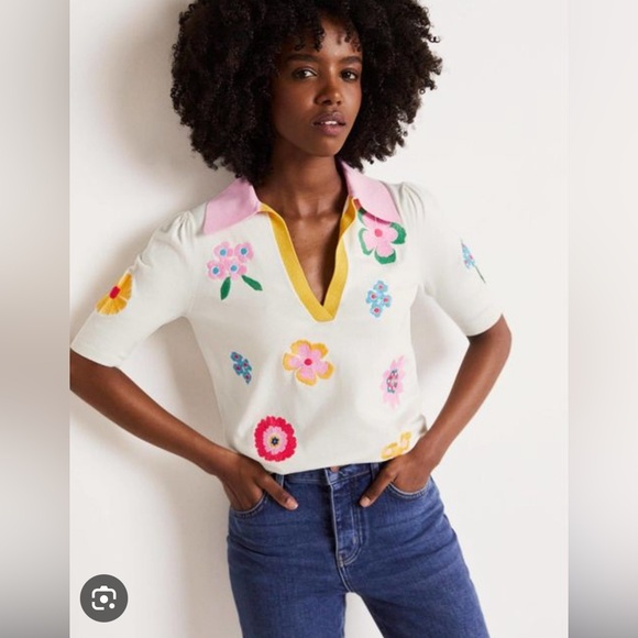 Boden Embroidered Pop Collar Sweater - Picture 4 of 5